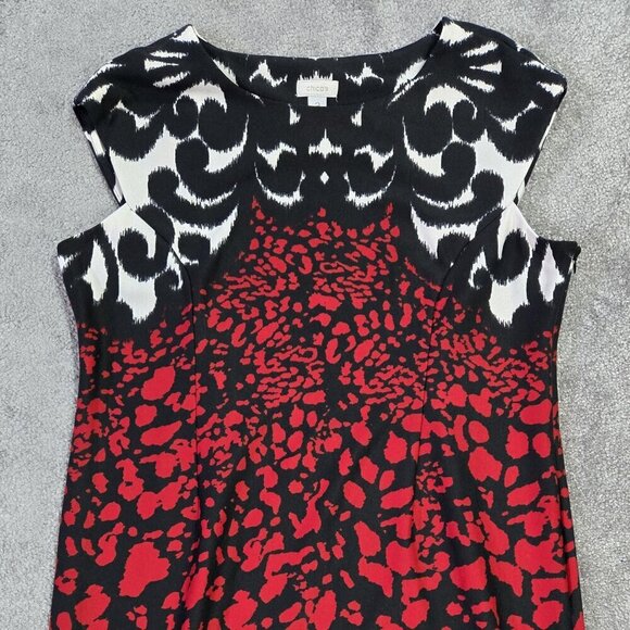Chico's Black Red White Abstract Animal Print Cap Sleeve Sheath Dress Party - Picture 4 of 7